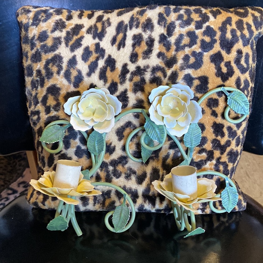 Vintage Yellow Flower Candle Sconces